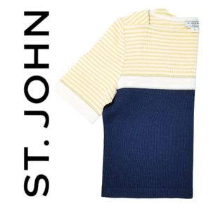 St. John Sport by Marie Gray Vintage Navy & Yellow Stripe Santana Knit Top Sz S